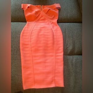 bebe Coral Strapless Bandage Midi Dress